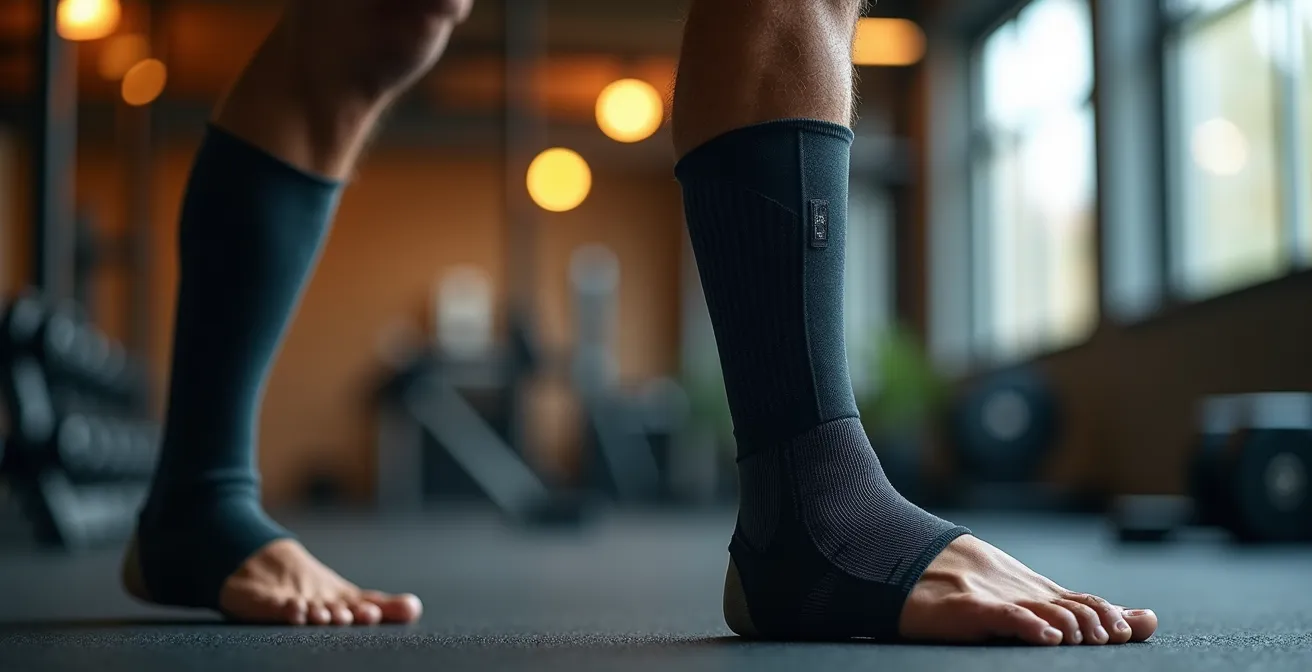 Mollet en contraction sous manchon de compression montrant l'effet de pompage